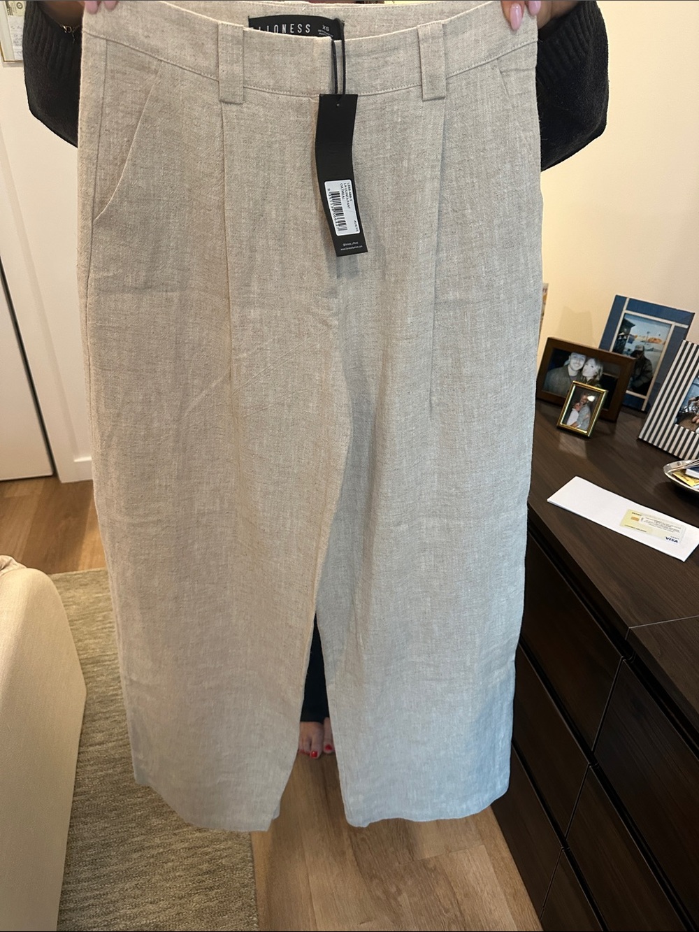 Lioness Beige Linen-Blend Tailored Trousers